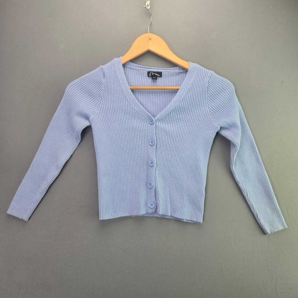 Art Class Cardigan Sweater Girls Size M 8 Blue Ribbed V-Neck Button Up Knit